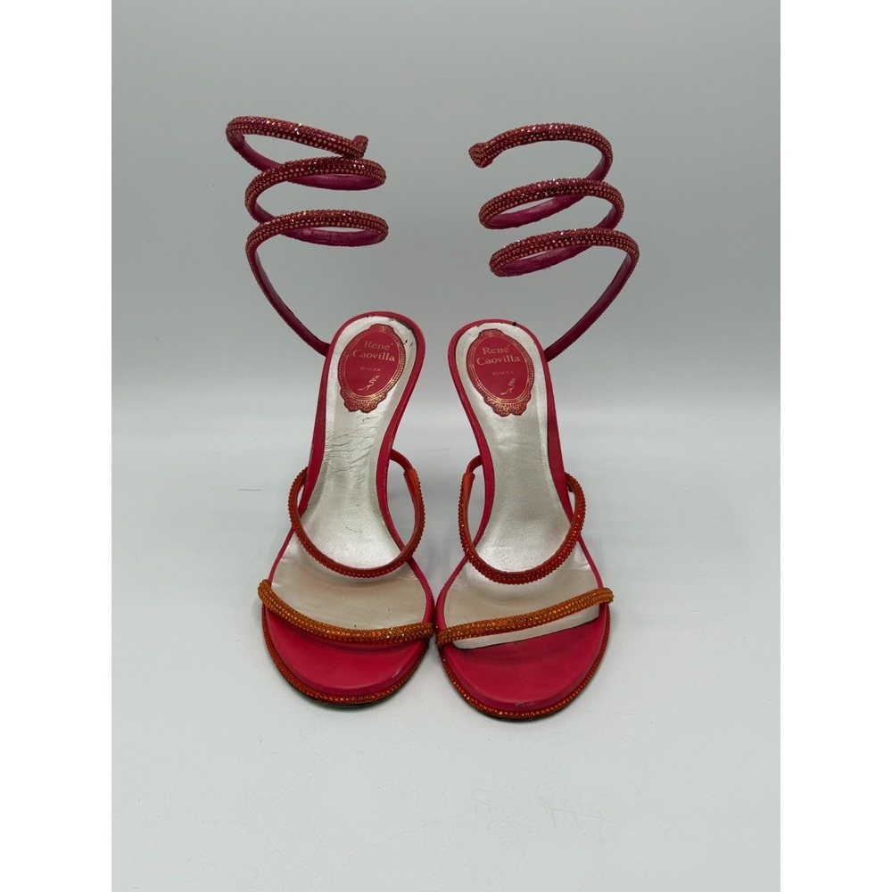 Rene Caovilla Cleo Crystal Wrap Around Sandal Coral Pink Womens EU 38.5 US 8.5